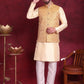 Woven Design Nehru Jacket With Kurta Pyjama Set ( JOKPWC 636G 4089 Mustard )