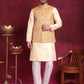 Woven Design Nehru Jacket With Kurta Pyjama Set ( JOKPWC 636G 4089 Mustard )
