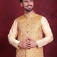 Woven Design Nehru Jacket With Kurta Pyjama Set ( JOKPWC 636G 4089 Mustard )