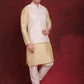 White Woven Design Nehru Jacket With Kurta Pyjama Set ( JOKPWC 636G 4091White )