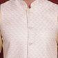 White Woven Design Nehru Jacket With Kurta Pyjama Set ( JOKPWC 636G 4091White )