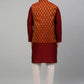 Men's Woven Design Nehru Jacket and Kurta Pyjama Set ( JOKPWC 636M 4026 Maroon )