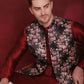 Black Floral Printed Nehru Jacket With Kurta Pyjama Set ( JOKPWC 636M 4090Black )