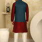 Blue Woven Design Nehru Jacket With Kurta Pyjama Set ( JOKPWC 636M 4091Peacock )
