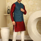 Blue Woven Design Nehru Jacket With Kurta Pyjama Set ( JOKPWC 636M 4091Peacock )