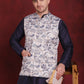 White Floral Printed Nehru Jacket With Kurta Pyjama Set ( JOKPWC 636N 4090White )