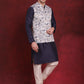 White Floral Printed Nehru Jacket With Kurta Pyjama Set ( JOKPWC 636N 4090White )