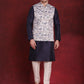 White Floral Printed Nehru Jacket With Kurta Pyjama Set ( JOKPWC 636N 4090White )