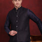 Navy Blue Woven Design Nehru Jacket With Kurta Pyjama Set ( JOKPWC 636N 4091Navy )