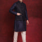 Navy Blue Woven Design Nehru Jacket With Kurta Pyjama Set ( JOKPWC 636N 4091Navy )