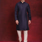 Navy Blue Woven Design Nehru Jacket With Kurta Pyjama Set ( JOKPWC 636N 4091Navy )