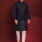 Navy Blue Woven Design Nehru Jacket With Kurta Pyjama Set ( JOKPWC 636N 4091Navy )