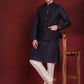 Navy Blue Woven Design Nehru Jacket With Kurta Pyjama Set ( JOKPWC 636N 4091Navy )