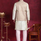 Woven Design Nehru Jacket With Kurta Pyjama Set ( JOKPWC 636P 4089 Golden )