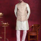 Woven Design Nehru Jacket With Kurta Pyjama Set ( JOKPWC 636P 4089 Golden )
