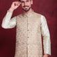 Woven Design Nehru Jacket With Kurta Pyjama Set ( JOKPWC 636P 4089 Golden )