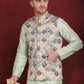 Green Floral Printed Nehru Jacket With Kurta Pyjama Set ( JOKPWC 636P 4090Green )