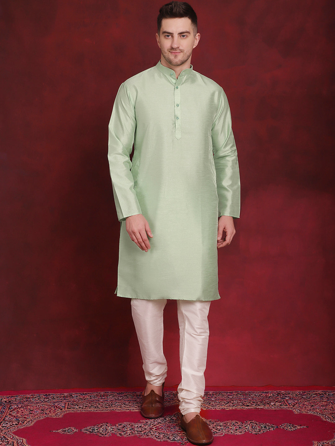 Green Floral Printed Nehru Jacket With Kurta Pyjama Set ( JOKPWC 636P 4090Green )