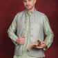 Green Woven Design Nehru Jacket With Kurta Pyjama Set ( JOKPWC 636P 4091Pista )