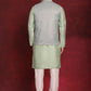Green Woven Design Nehru Jacket With Kurta Pyjama Set ( JOKPWC 636P 4091Pista )
