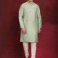 Green Woven Design Nehru Jacket With Kurta Pyjama Set ( JOKPWC 636P 4091Pista )