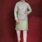 Green Woven Design Nehru Jacket With Kurta Pyjama Set ( JOKPWC 636P 4091Pista )