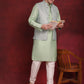 Green Woven Design Nehru Jacket With Kurta Pyjama Set ( JOKPWC 636P 4091Pista )