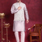 Woven Design Nehru Jacket With Kurta Pyjama Set ( JOKPWC 636S 4087 Grey )