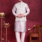 Woven Design Nehru Jacket With Kurta Pyjama Set ( JOKPWC 636S 4087 Grey )