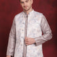 Silver Floral Printed Nehru Jacket With Kurta Pyjama Set ( JOKPWC 636S 4090Silver )