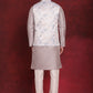 Silver Floral Printed Nehru Jacket With Kurta Pyjama Set ( JOKPWC 636S 4090Silver )