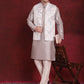 Silver Floral Printed Nehru Jacket With Kurta Pyjama Set ( JOKPWC 636S 4090Silver )