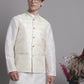 Men's Cream Woven Design Nehru Jacket With Solid Kurta Pyjama. ( JOKPWC 636W 4071 Cream )