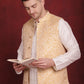 Golden Woven Design Nehru Jacket With Kurta Pyjama Set ( JOKPWC 636W 4087Golden )