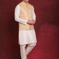 Golden Woven Design Nehru Jacket With Kurta Pyjama Set ( JOKPWC 636W 4087Golden )