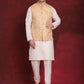 Golden Woven Design Nehru Jacket With Kurta Pyjama Set ( JOKPWC 636W 4087Golden )