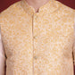 Golden Woven Design Nehru Jacket With Kurta Pyjama Set ( JOKPWC 636W 4087Golden )