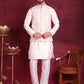 Woven Design Nehru Jacket With Kurta Pyjama Set ( JOKPWC 636W 4087 Pink )