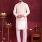 Woven Design Nehru Jacket With Kurta Pyjama Set ( JOKPWC 636W 4087 Pink )