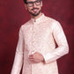 Woven Design Nehru Jacket With Kurta Pyjama Set ( JOKPWC 636W 4087 Pink )