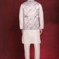 Silver Floral Printed Nehru Jacket With Kurta Pyjama Set ( JOKPWC 636W 4090Silver )