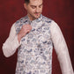 White Floral Printed Nehru Jacket With Kurta Pyjama Set ( JOKPWC 636W 4090White )