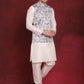 White Floral Printed Nehru Jacket With Kurta Pyjama Set ( JOKPWC 636W 4090White )