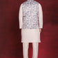White Floral Printed Nehru Jacket With Kurta Pyjama Set ( JOKPWC 636W 4090White )