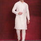 White Floral Printed Nehru Jacket With Kurta Pyjama Set ( JOKPWC 636W 4090White )