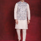 White Floral Printed Nehru Jacket With Kurta Pyjama Set ( JOKPWC 636W 4090White )