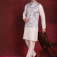 White Floral Printed Nehru Jacket With Kurta Pyjama Set ( JOKPWC 636W 4090White )