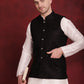 Black Woven Design Nehru Jacket With Kurta Pyjama Set ( JOKPWC 636W 4091Black )