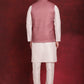Coral Woven Design Nehru Jacket With Kurta Pyjama Set ( JOKPWC 636W 4091Coral )