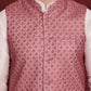 Coral Woven Design Nehru Jacket With Kurta Pyjama Set ( JOKPWC 636W 4091Coral )